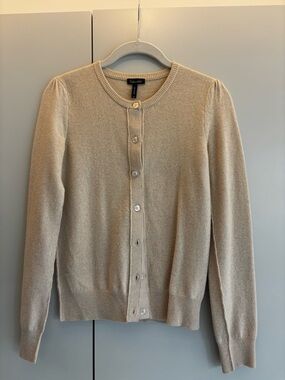 Cashmere Button Cardigan in Light Beige with gold accents